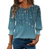 Zeagoo 3/4 Length Sleeve Blouse Pleated Tops Tunics for Women Dressy Shirt Business Casual(Blue Vine)