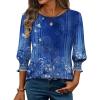 Zeagoo 3/4 Length Sleeve Blouse Pleated Tops Tunics for Women Dressy Shirt Business Casual(Deep Blue Bouquet)
