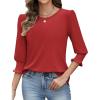 Zeagoo 3/4 Length Sleeve Blouse Pleated Tops Tunics for Women Dressy Shirt Business Casual(Fiery Red)