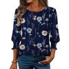 Zeagoo 3/4 Length Sleeve Blouse Pleated Tops Tunics for Women Dressy Shirt Business Casual(Floral Navy)