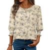 Zeagoo 3/4 Length Sleeve Blouse Pleated Tops Tunics for Women Dressy Shirt Business Casual(Latte Bloom)