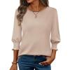 Zeagoo 3/4 Length Sleeve Blouse Pleated Tops Tunics for Women Dressy Shirt Business Casual(Moon Grey)