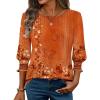 Zeagoo 3/4 Length Sleeve Blouse Pleated Tops Tunics for Women Dressy Shirt Business Casual(Orange Floral Printed)