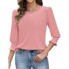 Zeagoo 3/4 Length Sleeve Blouse Pleated Tops Tunics for Women Dressy Shirt Business Casual(Pink)