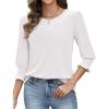Zeagoo 3/4 Length Sleeve Blouse Pleated Tops Tunics for Women Dressy Shirt Business Casual(White)
