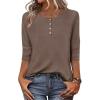 Zeagoo 3/4 Length Sleeve Women Tops Crew Neck Blouses Dressy Casual Summer T Shirts Loose Fit Business Work Clothes(Brown)