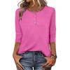 Zeagoo 3/4 Length Sleeve Women Tops Crew Neck Blouses Dressy Casual Summer T Shirts Loose Fit Business Work Clothes(Pink)