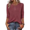 Zeagoo 3/4 Length Sleeve Women Tops Crew Neck Blouses Dressy Casual Summer T Shirts Loose Fit Business Work Clothes(Wine Red)
