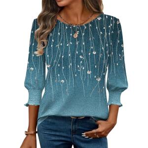 Zeagoo 3/4 Length Sleeve Blouse Pleated Tops Tunics for Women Dressy Shirt Business Casual(Blue Vine)