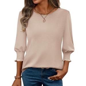 Zeagoo 3/4 Length Sleeve Blouse Pleated Tops Tunics for Women Dressy Shirt Business Casual(Moon Grey)