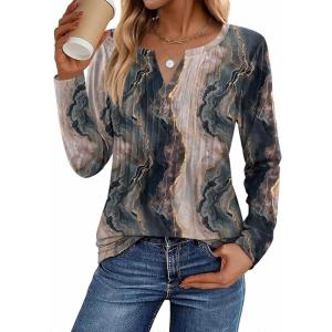 Zeagoo Womens Long Sleeve Tops 2026 V Neck Pleated Shirts Dressy Casual Tunic Blouses Loose Fit Fall Fashion Clothes(Cx278)