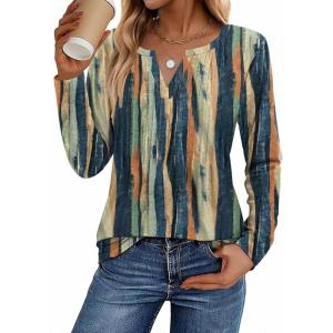 Zeagoo Womens Long Sleeve Tops 2026 V Neck Pleated Shirts Dressy Casual Tunic Blouses Loose Fit Fall Fashion Clothes(Cx289)