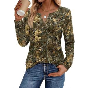 Zeagoo Womens Long Sleeve Tops 2026 V Neck Pleated Shirts Dressy Casual Tunic Blouses Loose Fit Fall Fashion Clothes(Cx295)