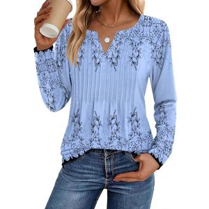 Zeagoo Womens Long Sleeve Tops 2026 V Neck Pleated Shirts Dressy Casual Tunic Blouses Loose Fit Fall Fashion Clothes(Sf166)
