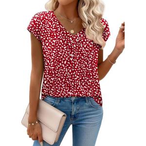 Zeagoo Womens Tops Short Sleeve V Neck Shirts Summer Dressy Casual Business Clothes Work Blouses Fashion Clothing Outfits(A-red Polka Dot)