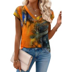 Zeagoo Womens Tops Short Sleeve V Neck Shirts Summer Dressy Casual Business Clothes Work Blouses Fashion Clothing Outfits(Cx272 Graphic)