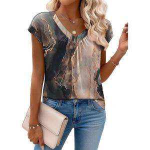 Zeagoo Womens Tops Short Sleeve V Neck Shirts Summer Dressy Casual Business Clothes Work Blouses Fashion Clothing Outfits(Sa1 Graphic)