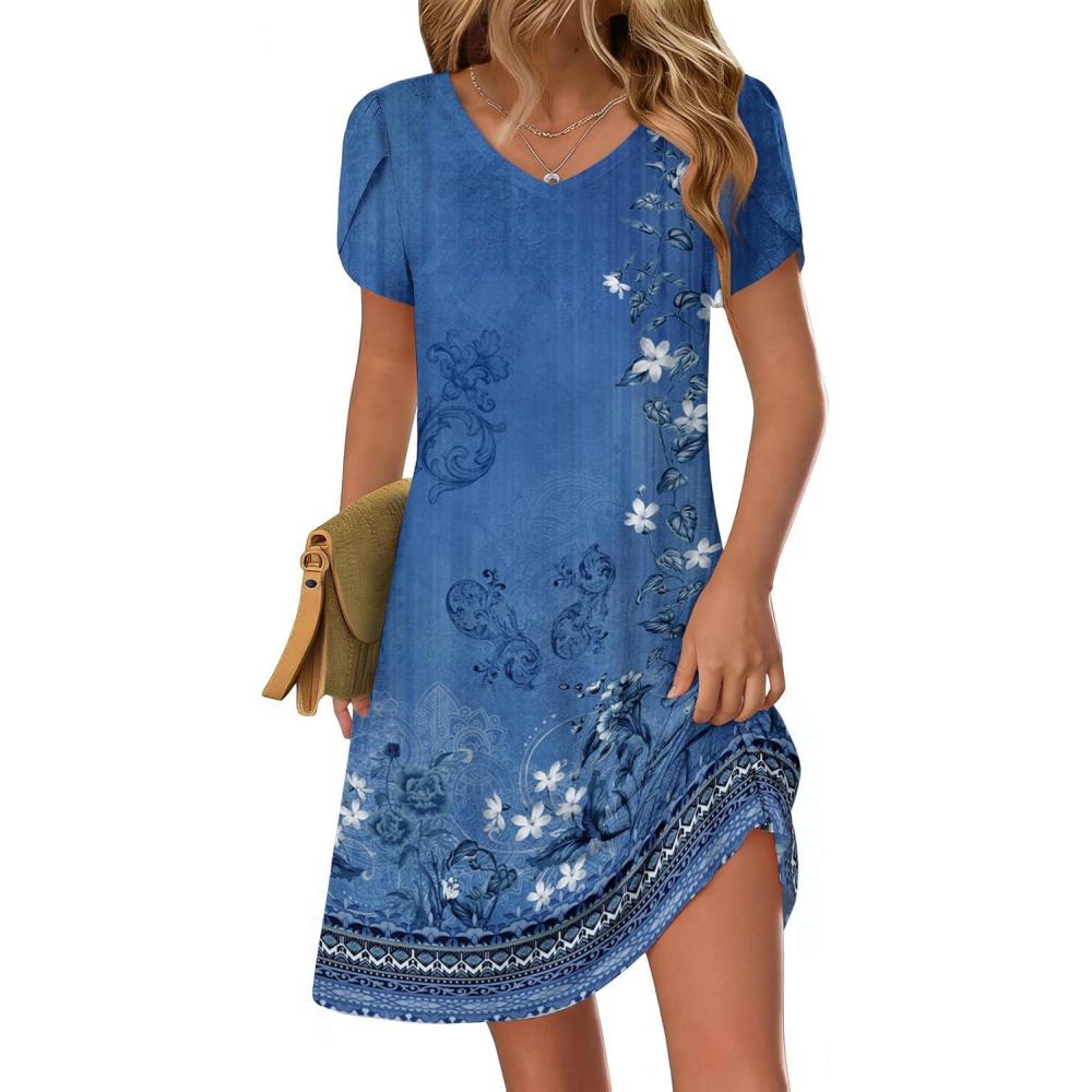 imageZeagoo Womens Summer ALine Dress with Pockets Mini Short Sleeve Dresses Flowy Beach Swing Dress 2026 Vacation TravelMz937