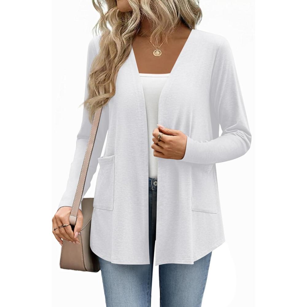 imageZeagoo Lightweight Cardigan for Women 2026 Long Sleeve Open Front Casual Cardigans with Pockets White