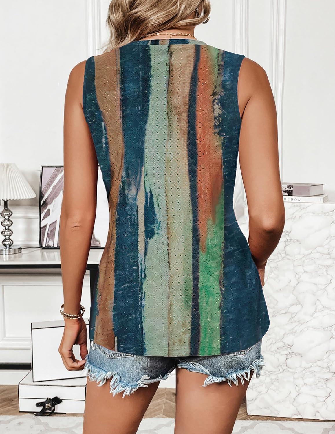 imageZeagoo Tank Tops for Women Sleeveless Eyelet Shirts High Neck Cute Summer Top Loose Fit SXXLZfloral Cx289