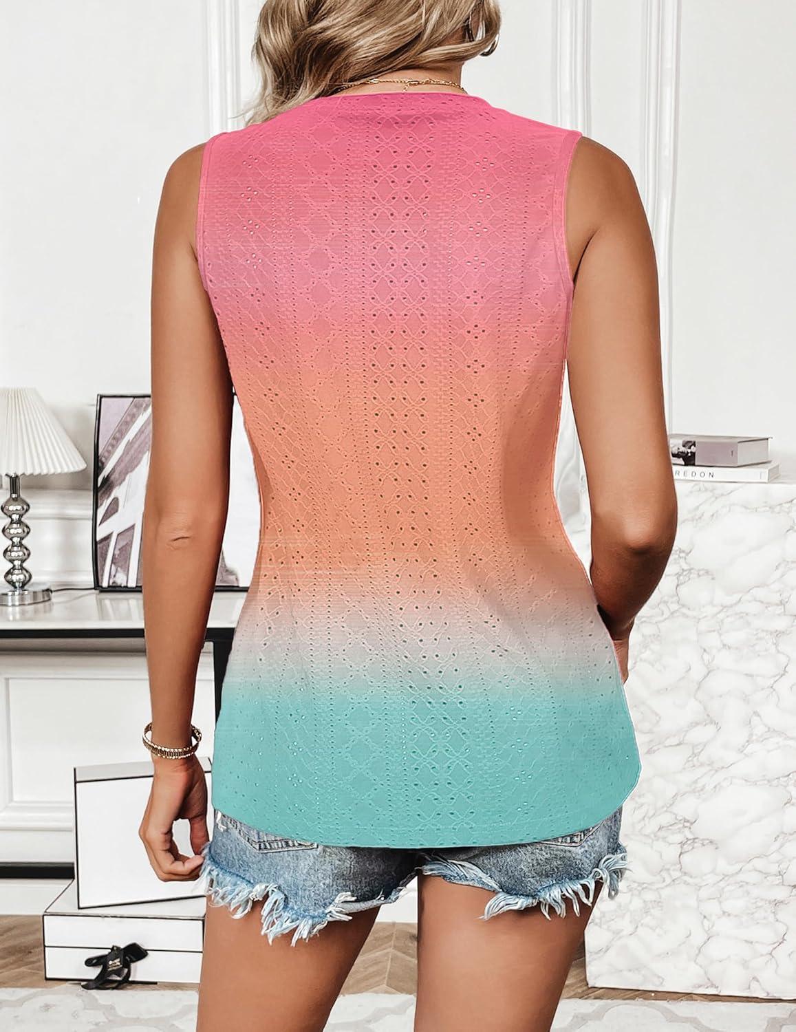 imageZeagoo Tank Tops for Women Sleeveless Eyelet Shirts High Neck Cute Summer Top Loose Fit SXXLZombre Jb218