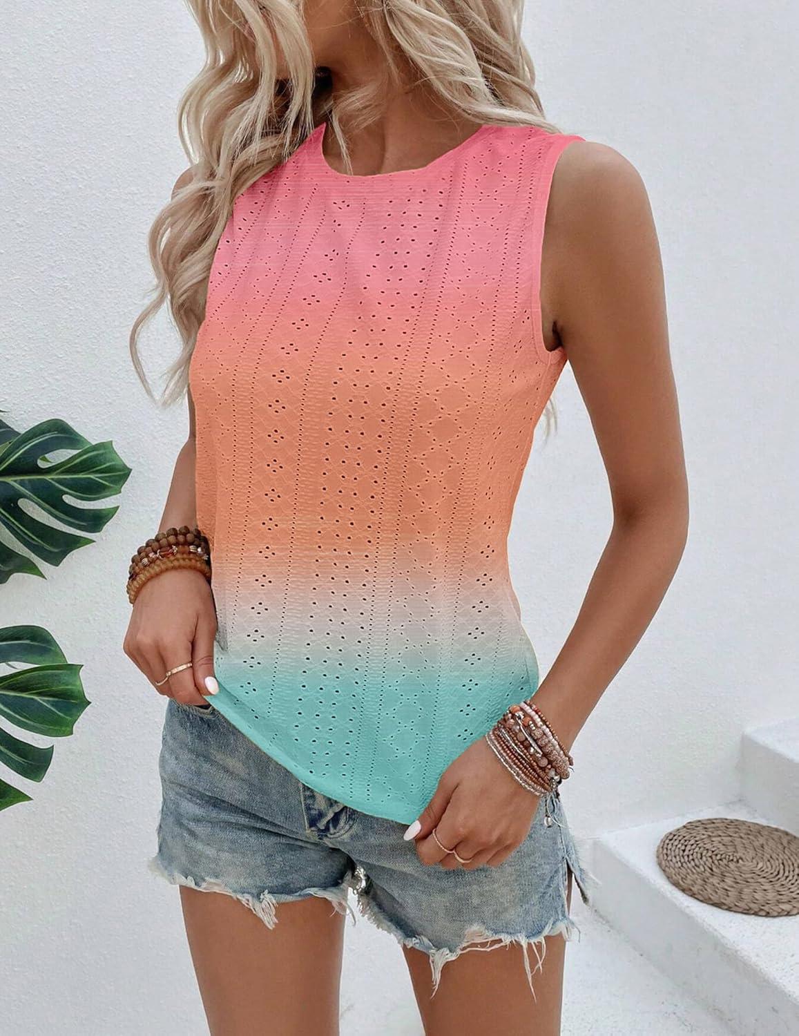 imageZeagoo Tank Tops for Women Sleeveless Eyelet Shirts High Neck Cute Summer Top Loose Fit SXXLZombre Jb218