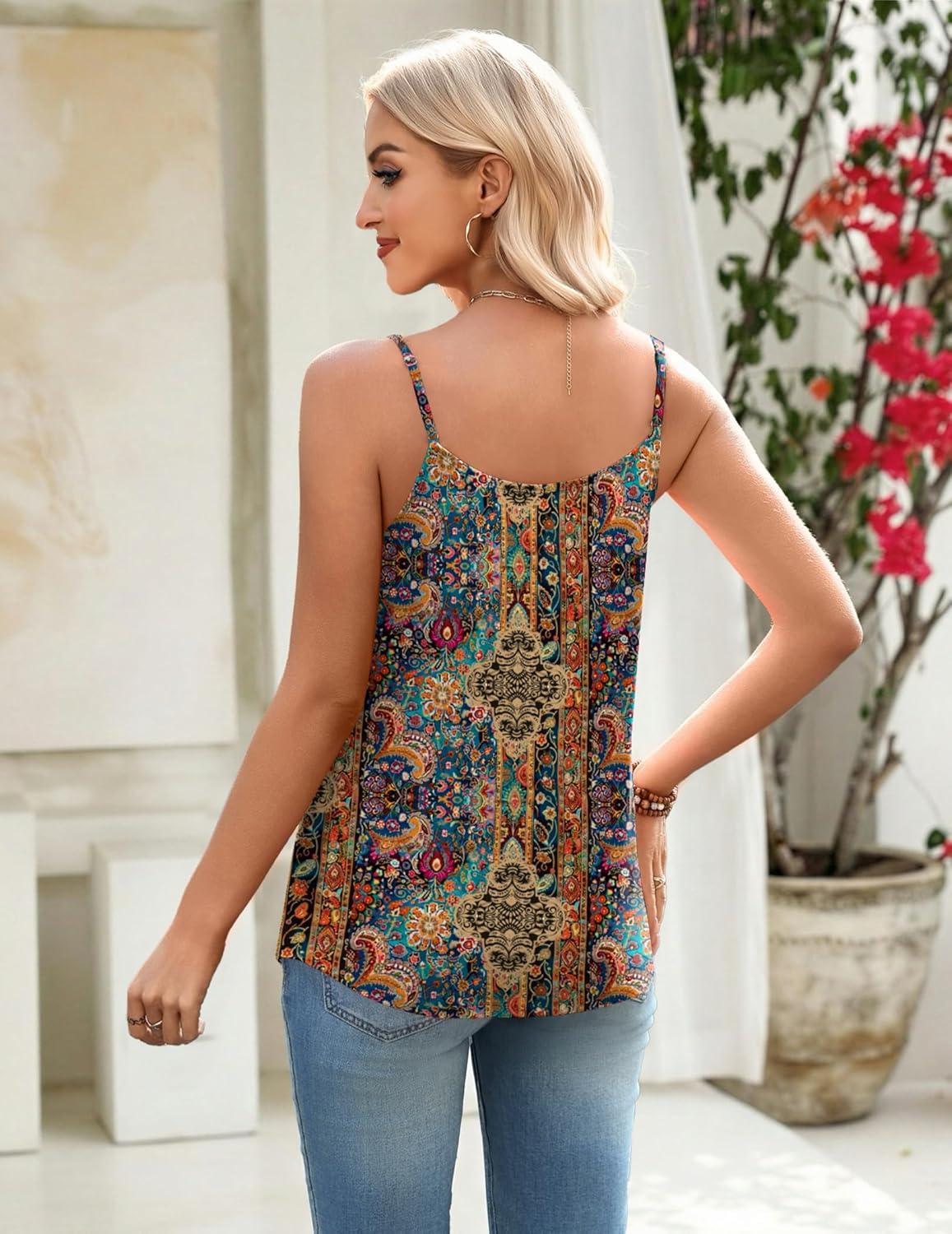 imageZeagoo Womens Camisole Tank Tops Summer Adjustable Spaghetti Strap Loose Flowy Sleeveless Shirts Beach Vacation ClothesMz721