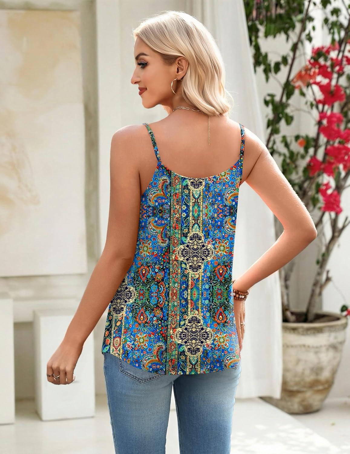 imageZeagoo Womens Camisole Tank Tops Summer Adjustable Spaghetti Strap Loose Flowy Sleeveless Shirts Beach Vacation ClothesMz779