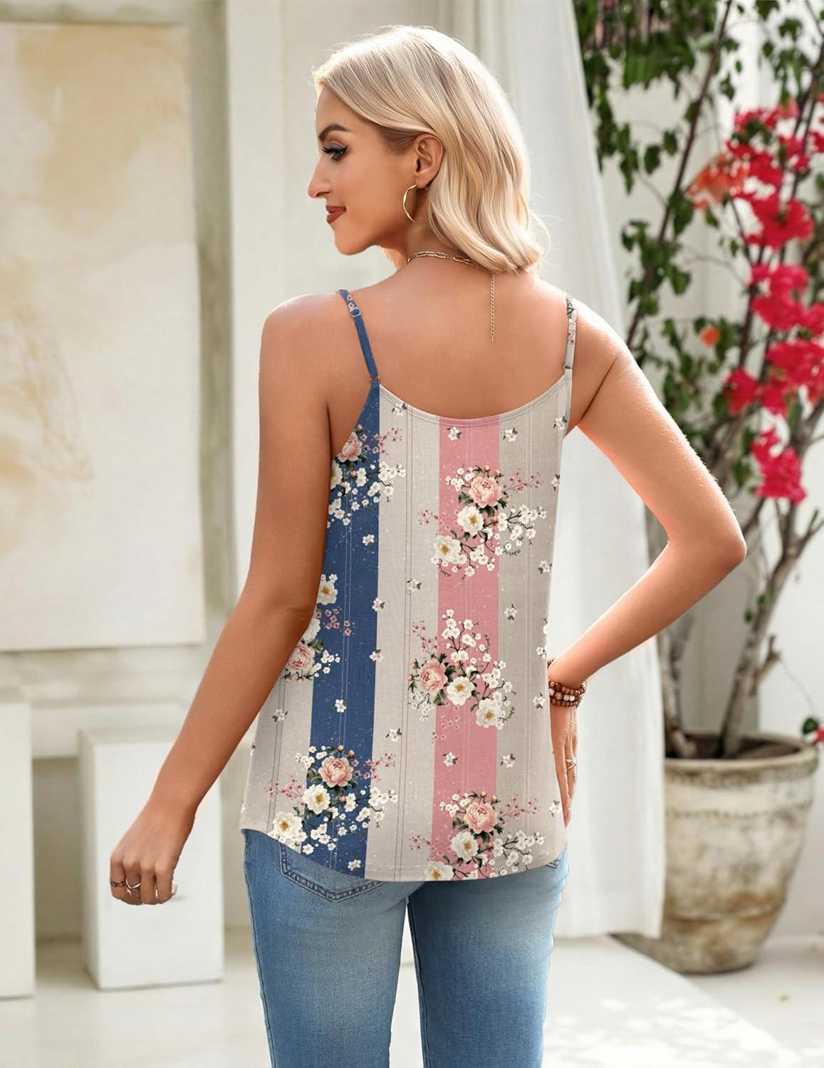 imageZeagoo Womens Camisole Tank Tops Summer Adjustable Spaghetti Strap Loose Flowy Sleeveless Shirts Beach Vacation ClothesMz923