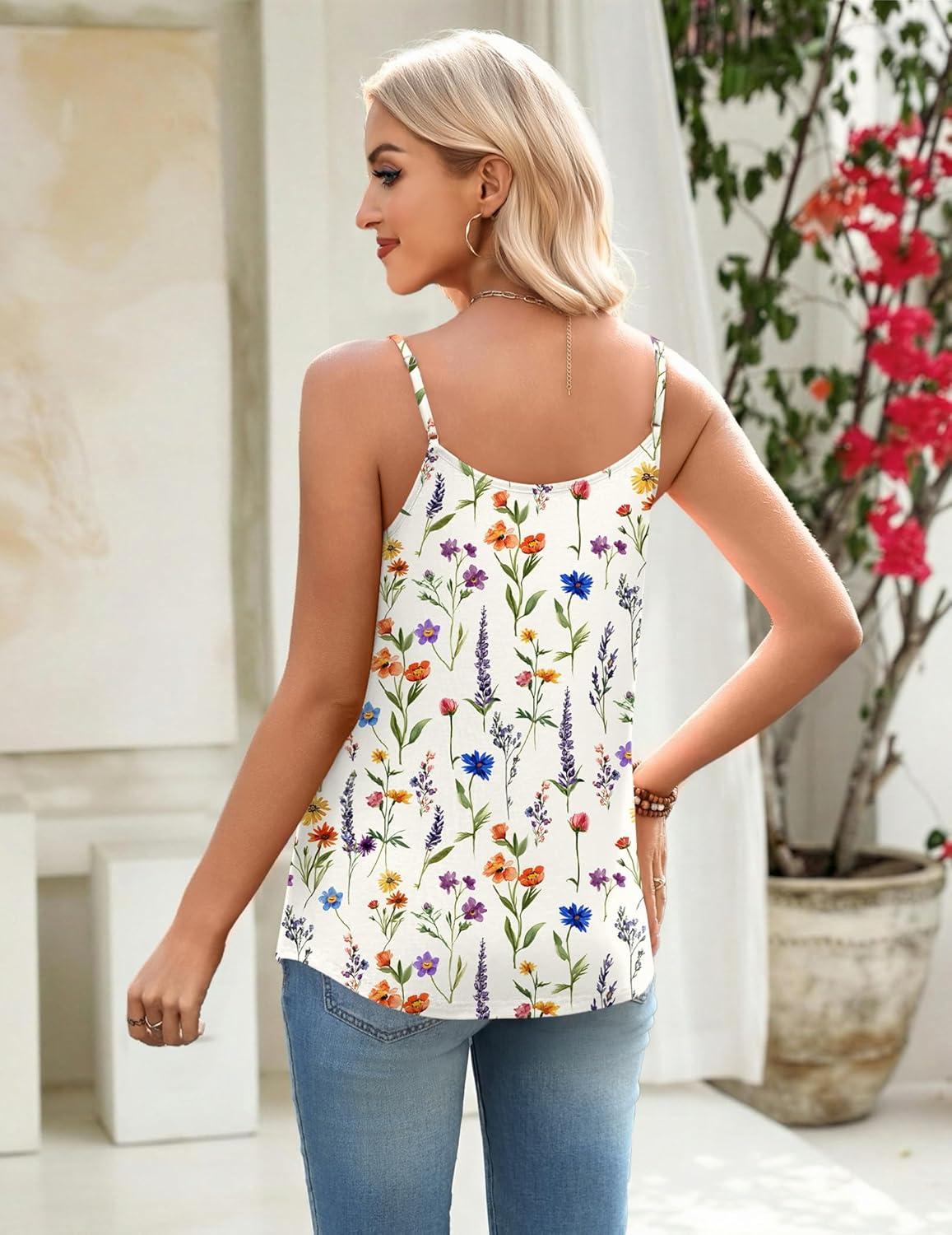 imageZeagoo Womens Camisole Tank Tops Summer Adjustable Spaghetti Strap Loose Flowy Sleeveless Shirts Beach Vacation ClothesWf109