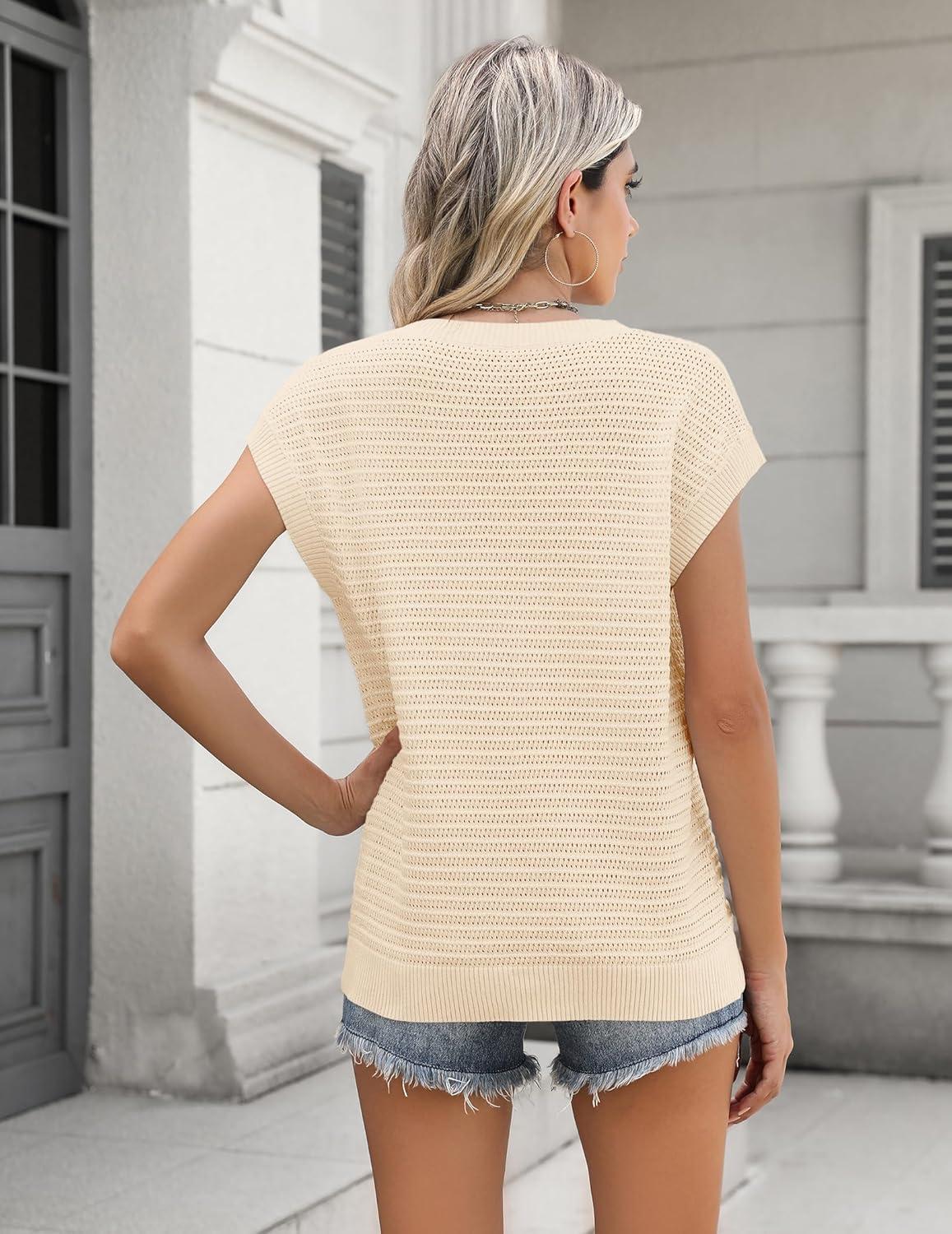imageZeagoo Womens Cap Sleeve Sweaters Vest Crew Neck Knit Sweater Tops 2026 Casual Summer Sleeveless T ShirtApricot