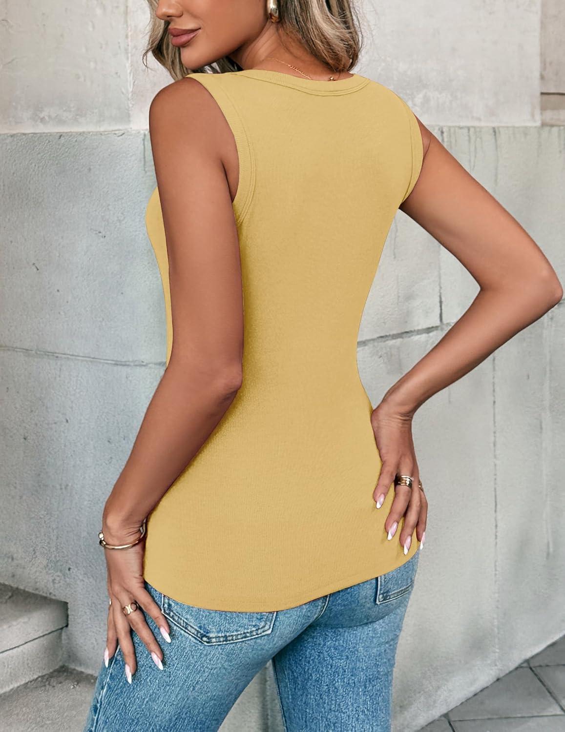 imageZeagoo Womens Sleeveless Crewneck Ribbed Tank Tops Casual Basic Summer Top Slim Fitted Racerback ShirtsYellow
