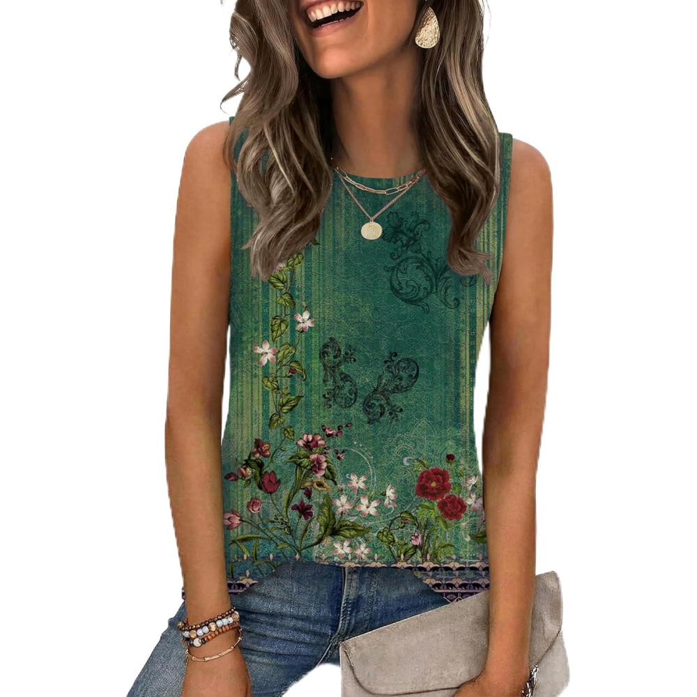 imageZeagoo Tank Tops for Women Sleeveless Eyelet Shirts High Neck Cute Summer Top Loose Fit SXXLFloral Mz839