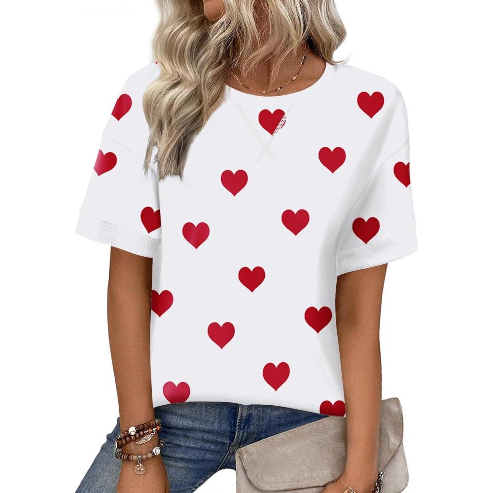 imageZeagoo Womens Tops Casual Oversized Short Sleeve Sweatshirt Summer Striped Shirt Crewneck Pullover Loose T Shirts BlouseHeart Floral