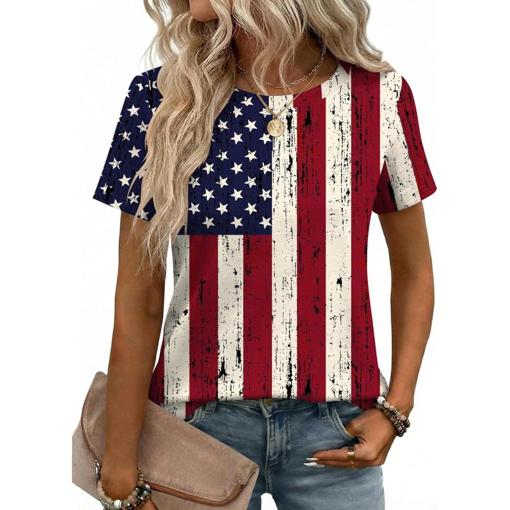 imageZeagoo Womens Tshirt Short Sleeve Summer Tops Crewneck Casual Basic Tee Shirts Spring Clothes Trendy OutfitZ Flag 38