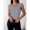 Zeagoo Womens Sleeveless Crewneck Ribbed Tank Tops Casual Basic Summer Top Slim Fitted Racerback Shirts(Navy White Stripe)