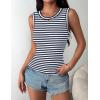 Zeagoo Womens Sleeveless Crewneck Ribbed Tank Tops Casual Basic Summer Top Slim Fitted Racerback Shirts(Navy White Stripe)