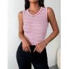 Zeagoo Womens Sleeveless Crewneck Ribbed Tank Tops Casual Basic Summer Top Slim Fitted Racerback Shirts(Rose Pink Stripe)