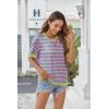 Zeagoo Womens Tops Casual Oversized Short Sleeve Sweatshirt Summer Striped Shirt Crewneck Pullover Loose T Shirts Blouse(Pink-green)
