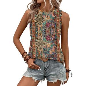 Zeagoo Tank Tops for Women Sleeveless Eyelet Shirts High Neck Cute Summer Top Loose Fit S-XXL(Floral Mz721)