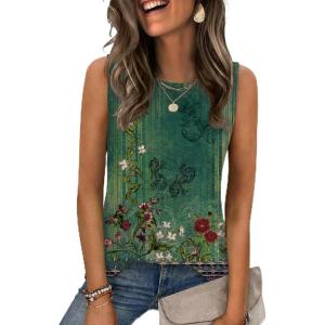 Zeagoo Tank Tops for Women Sleeveless Eyelet Shirts High Neck Cute Summer Top Loose Fit S-XXL(Floral Mz839)