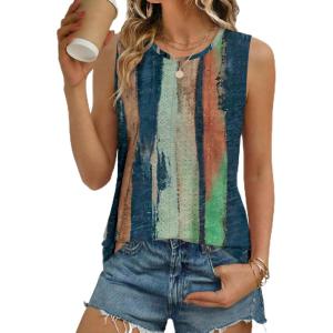 Zeagoo Tank Tops for Women Sleeveless Eyelet Shirts High Neck Cute Summer Top Loose Fit S-XXL(Z-floral Cx289)