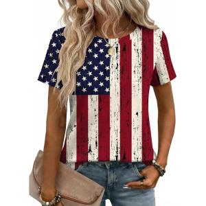 Zeagoo Womens Tshirt Short Sleeve Summer Tops Crewneck Casual Basic Tee Shirts Spring Clothes Trendy Outfit(Z Flag 38)