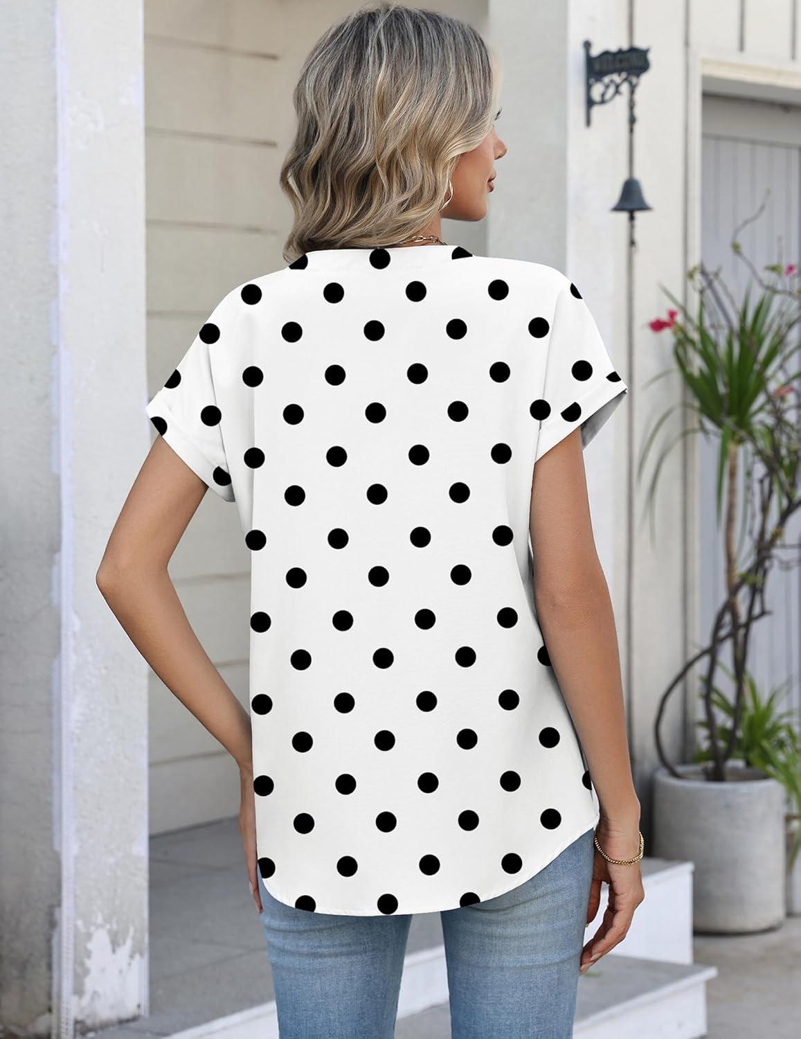 imageZeagoo Button Down Shirts for Women Short Sleeve Tops V Neck Collar Blouses Business Casual Outfits S2XLJh592
