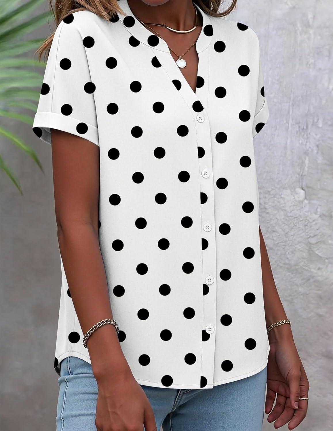 imageZeagoo Button Down Shirts for Women Short Sleeve Tops V Neck Collar Blouses Business Casual Outfits S2XLJh592