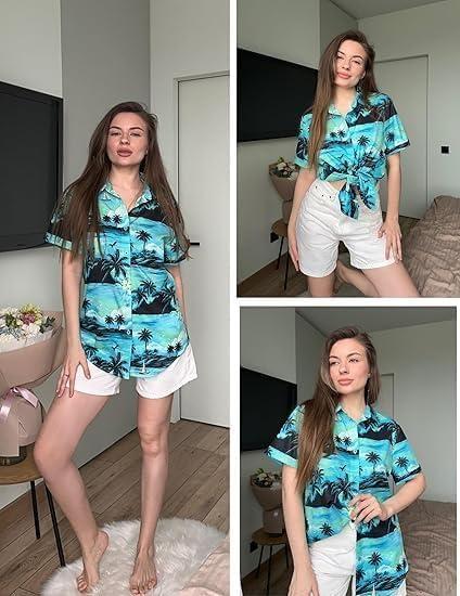 imageZeagoo Hawaiian Shirts for Women Tropical Floral Button Down Short Sleeve Blouses Summer Beach Shirt Vacation TopsGreen Hawaiian