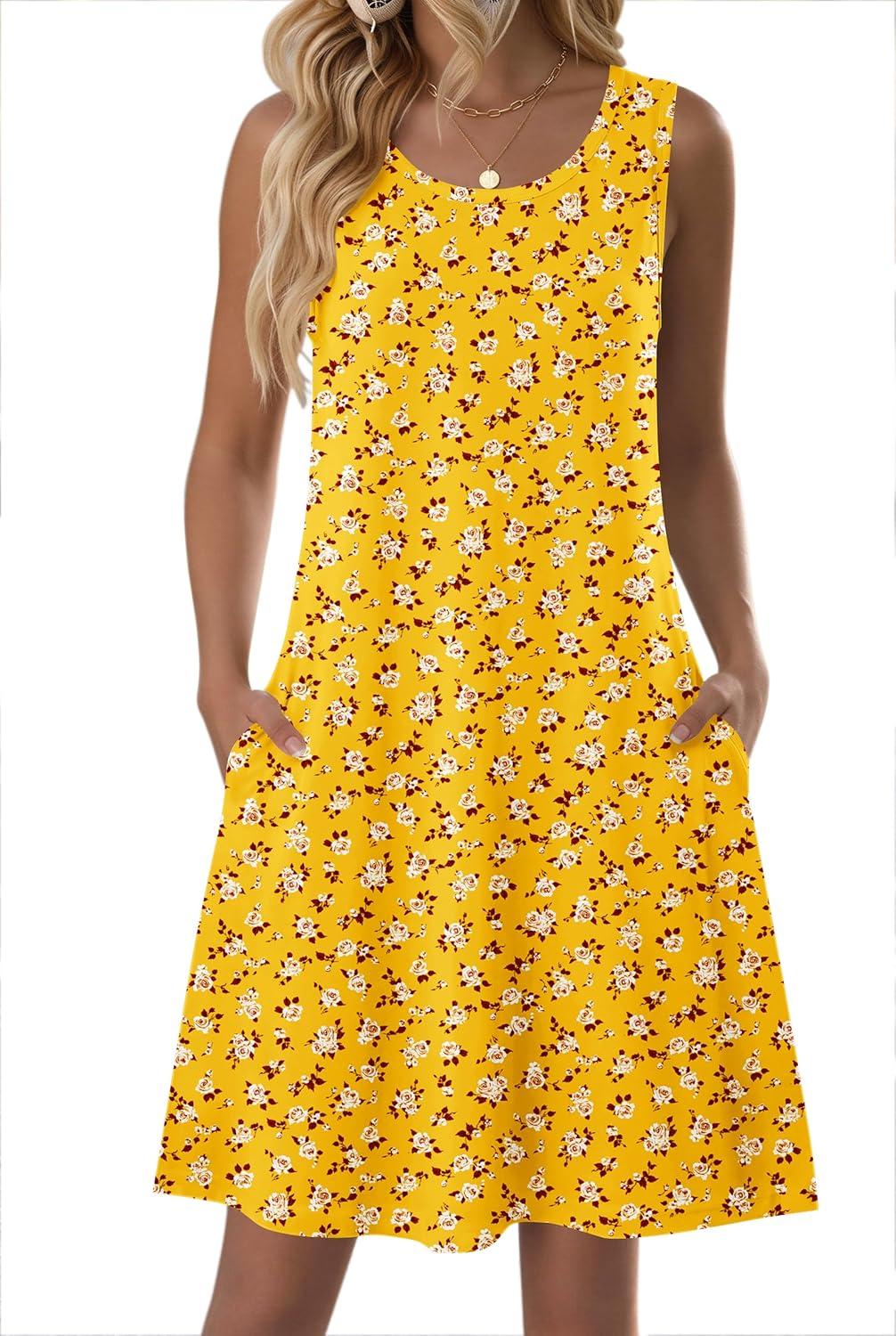 imageZeagoo Summer Dresses for Women 2026 Sleeveless Casual Floral Tshirt Sundress with Pockets Loose Tank Beach DressXh528