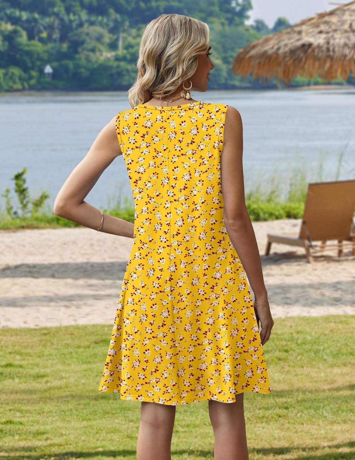 imageZeagoo Summer Dresses for Women 2026 Sleeveless Casual Floral Tshirt Sundress with Pockets Loose Tank Beach DressXh528