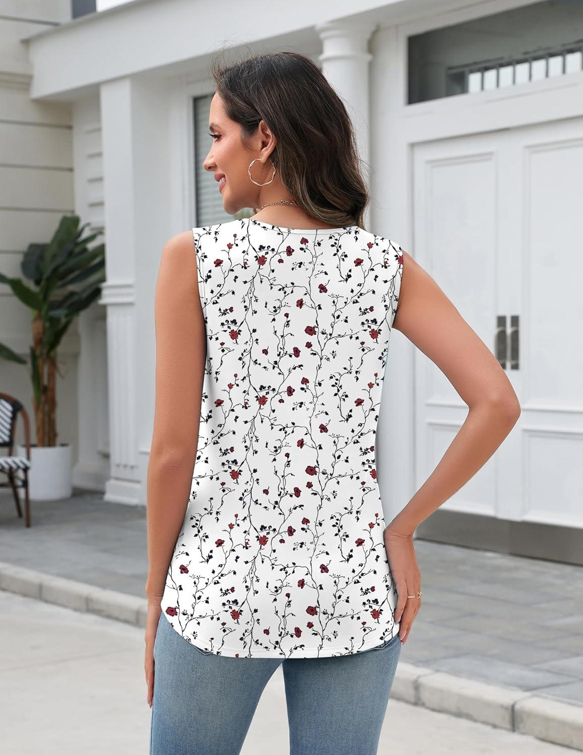 imageZeagoo Tank Top for Women V Neck Loose Fit Sleeveless Summer Tops Business Casual Outfits Dressy Blouses ShirtsFloral Printsf224