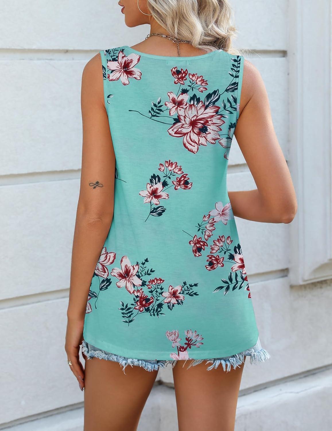 imageZeagoo Women 2025 V Neck Lace Tank Tops Summer Floral Print Loose Fit Tops Sleeveless Shirts Casual Trendy BlousePrint 7